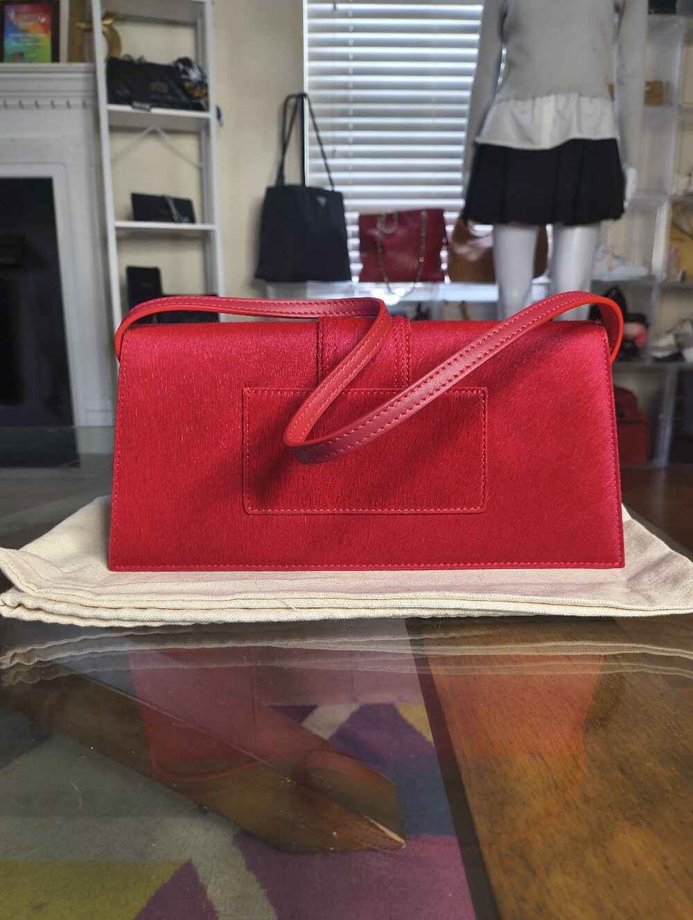 Jacquemus Le Bambino Long Red Pony Hair And Leather Shoulder Bag With Dust Bag - Picture 2 of 14